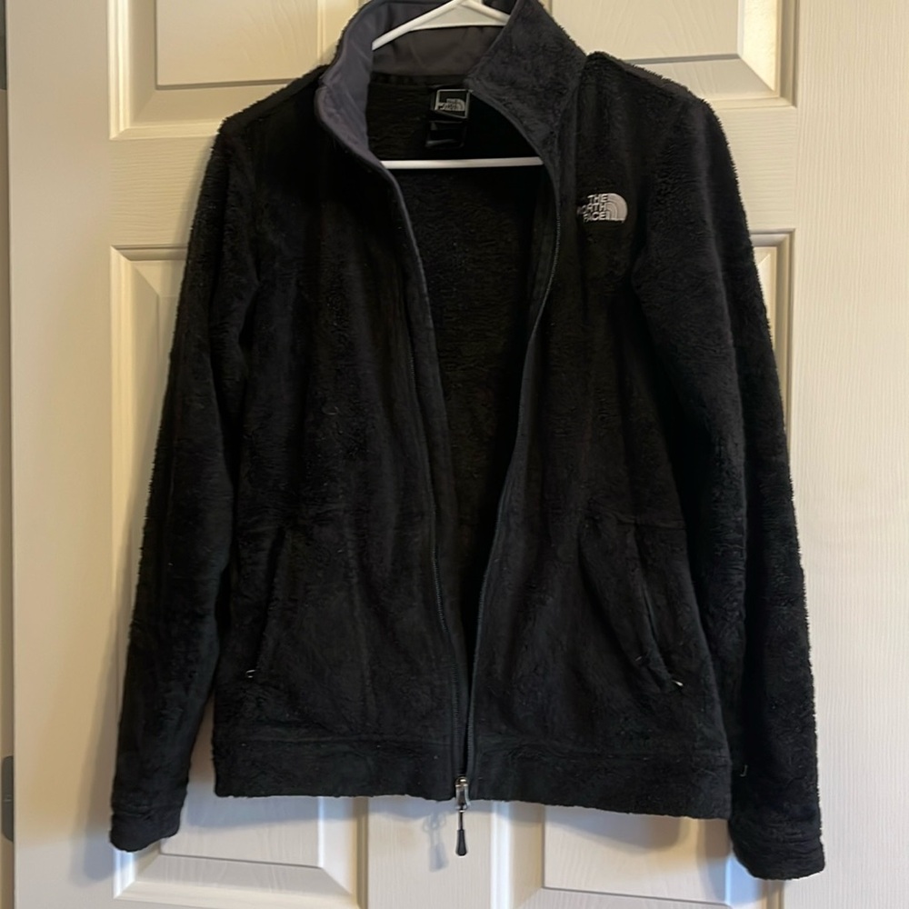 Good Condition The North Face Fleece Fuzzy Black Zip up Jacket XS